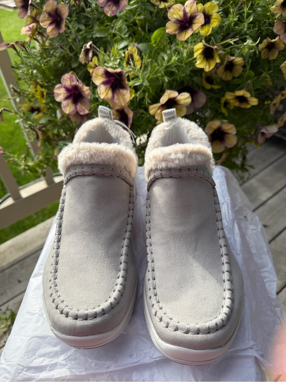 Ryka NIB Paloma Gray Faux-Fur Slip-On Moccasins